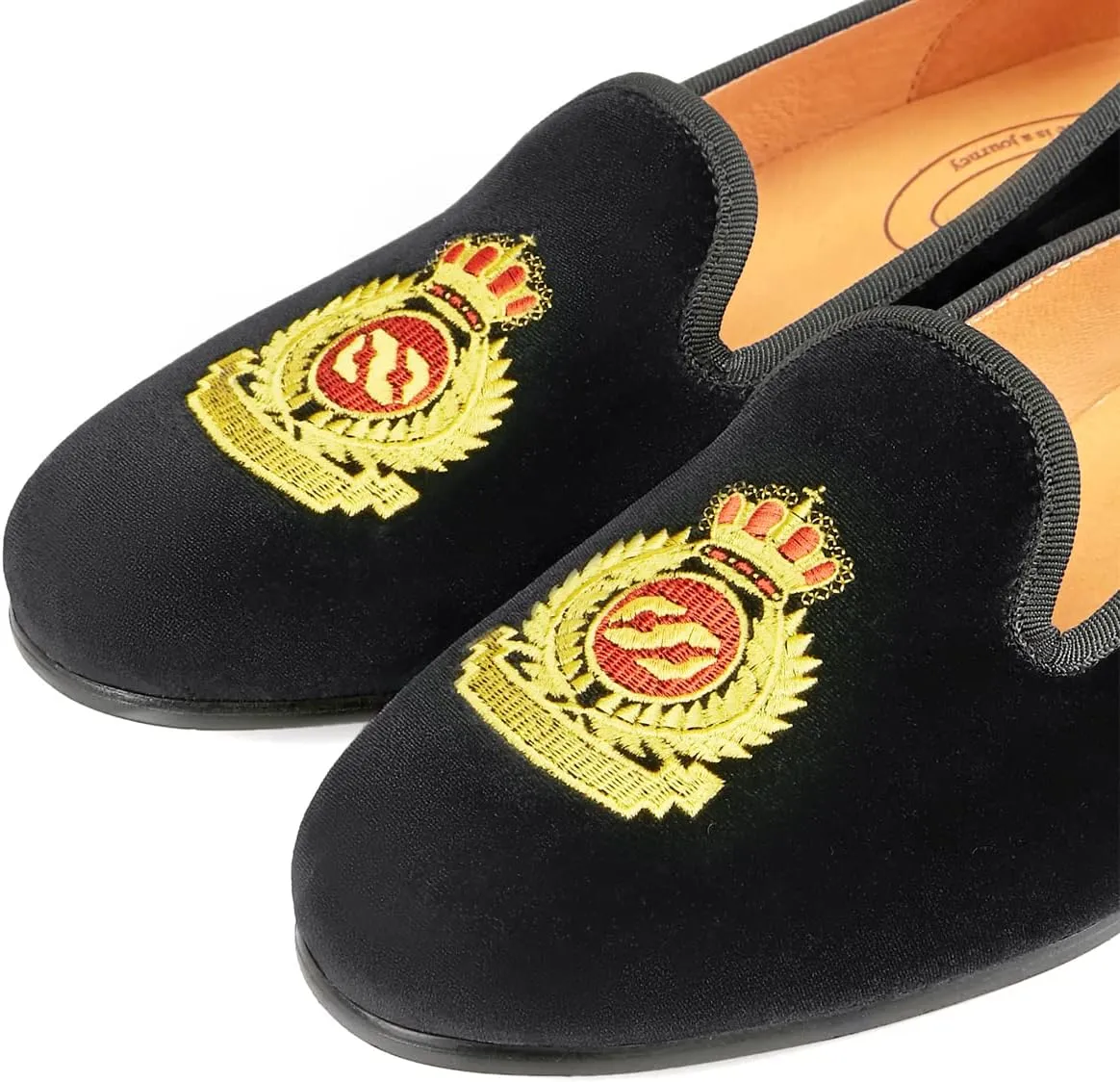 Journey West Men's Velvet Loafers Embroidery Slip-On Loafers Tuxedo Dress Shoes Smoking Slippers for Men