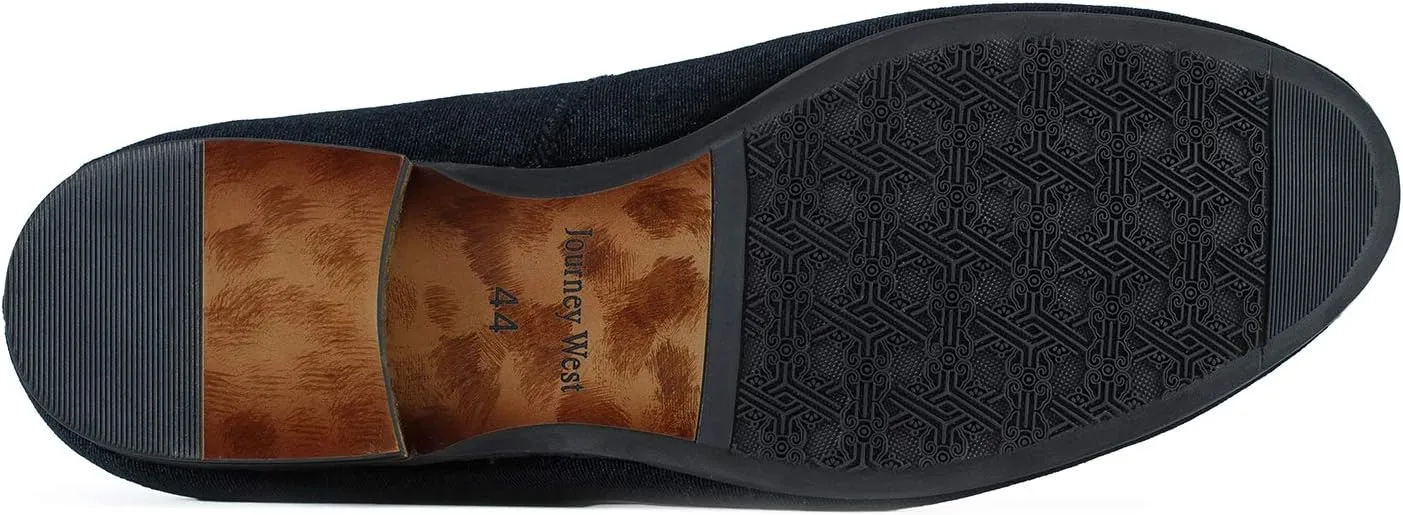 Journey West Men's Velvet Loafers Embroidery Slip-On Loafers Tuxedo Dress Shoes Smoking Slippers for Men