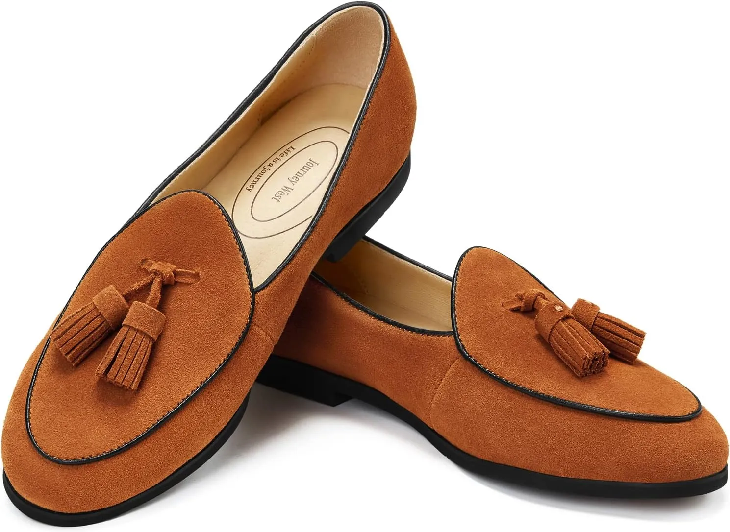 Journey West Suede Tassel Loafer for Women Slip-on Belgian Penny Loafers Shoes for Women in Many Colors