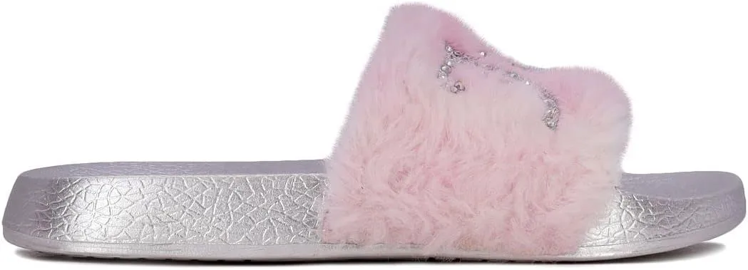 JUICY COUTURE Kids Girls - Slide Slipper Sandals With Faux Fur Slipper Sandals, Furry Slides, Girls Slip On Slippers
