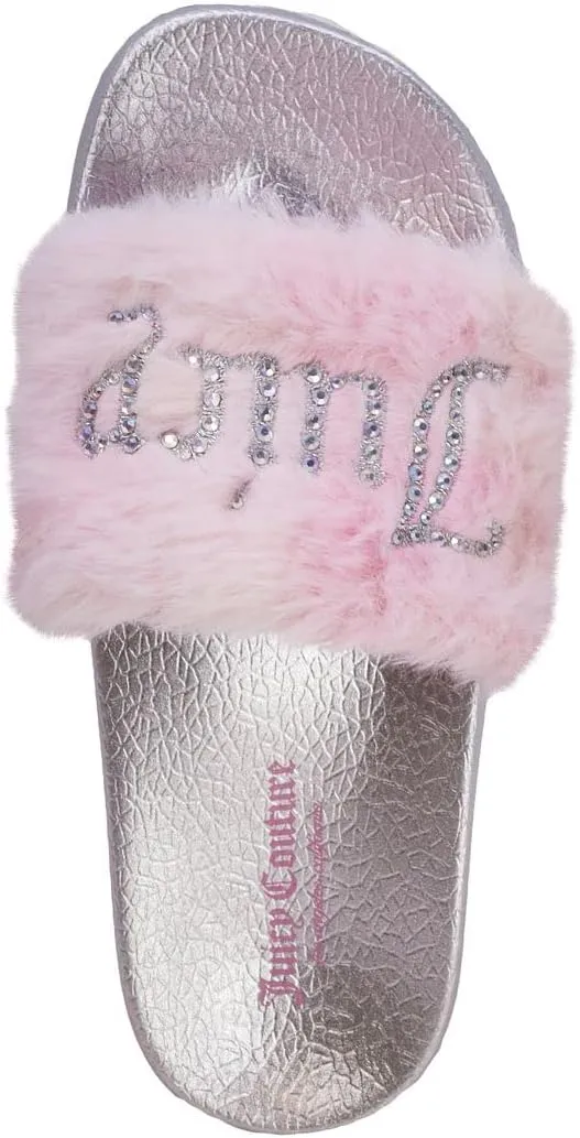 JUICY COUTURE Kids Girls - Slide Slipper Sandals With Faux Fur Slipper Sandals, Furry Slides, Girls Slip On Slippers