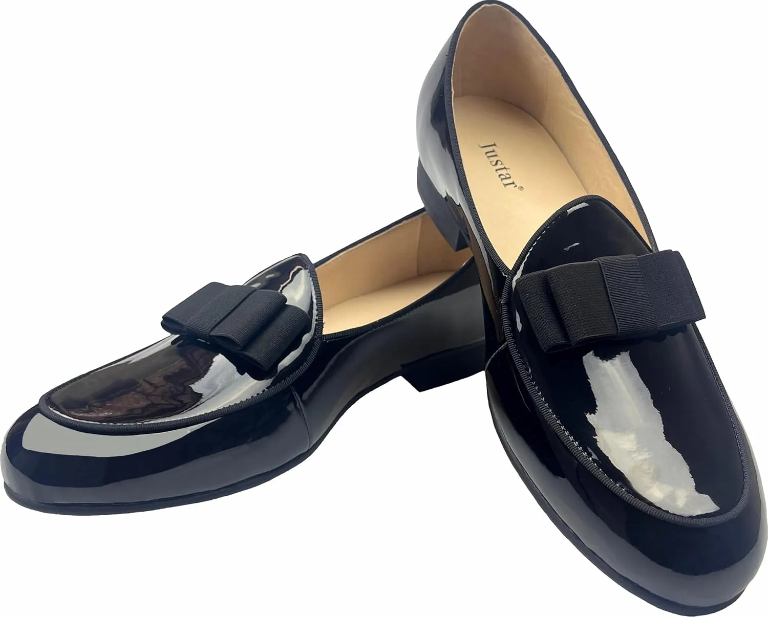 Justar Men's Leather Loafers Belgian Tuxedo Dress Shoes Slip-On Formal Prom Penny Loafers Banquet Flats