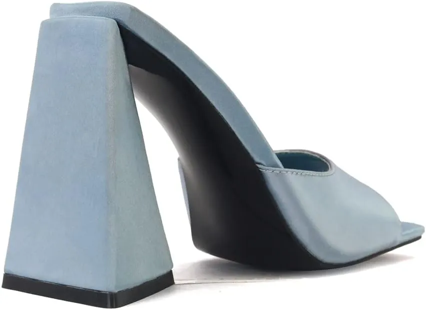 keleimusi Women's Trendy Square Toe Block Heel Dress Mules with Wide Strap