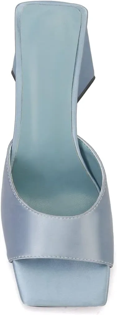 keleimusi Women's Trendy Square Toe Block Heel Dress Mules with Wide Strap