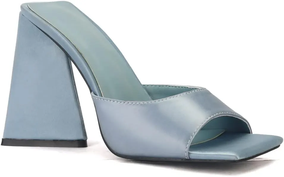 keleimusi Women's Trendy Square Toe Block Heel Dress Mules with Wide Strap
