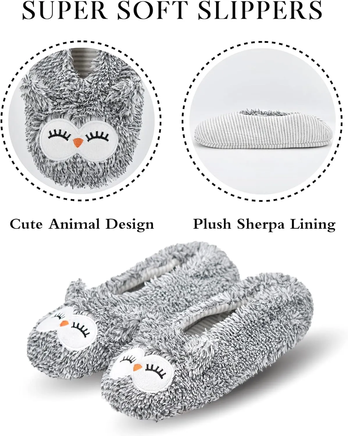 Keyela Slipper Socks for Women Grippers- House Slippers for Women Indoor- Fuzzy Cute Animal Women's/Ladies Slippers