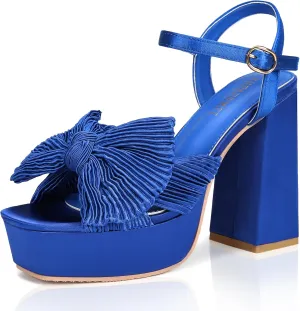 KHPAERMEI Bow Knot Platform Heels for Women Fashion Open Toe Chunky Heeled Sandals Ankle Strap Wedding Party Dress High Heels