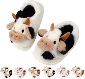 Kids Cow Slippers丨Toddler Boys Girls Animal Slippers丨Youth Fuzzy Slippers丨Comfy House Slippers Shoes丨Memory Foam丨Cute Cartoon丨Soft Non-slip