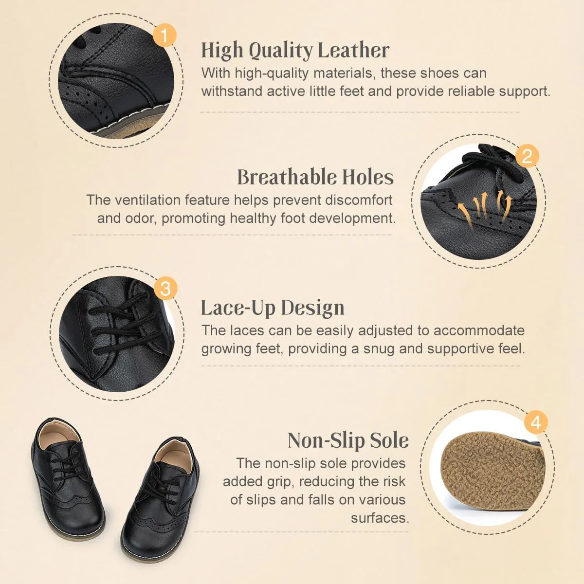 KIDSUN Toddler Boy’s Girl’s Dress Shoes Comfort Lace-Up Oxford School Uniform Shoes Loafer Flats (Toddler/Little Kid) E-Black