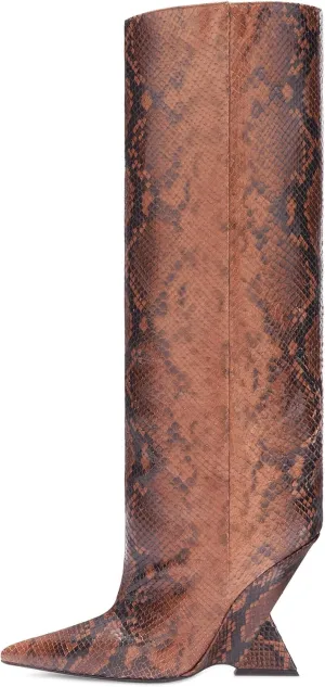 Kluolandi Womens Knee High Boots Sexy Pointed Toe Pull On Strange Wedge Heel Tall Boots for Women