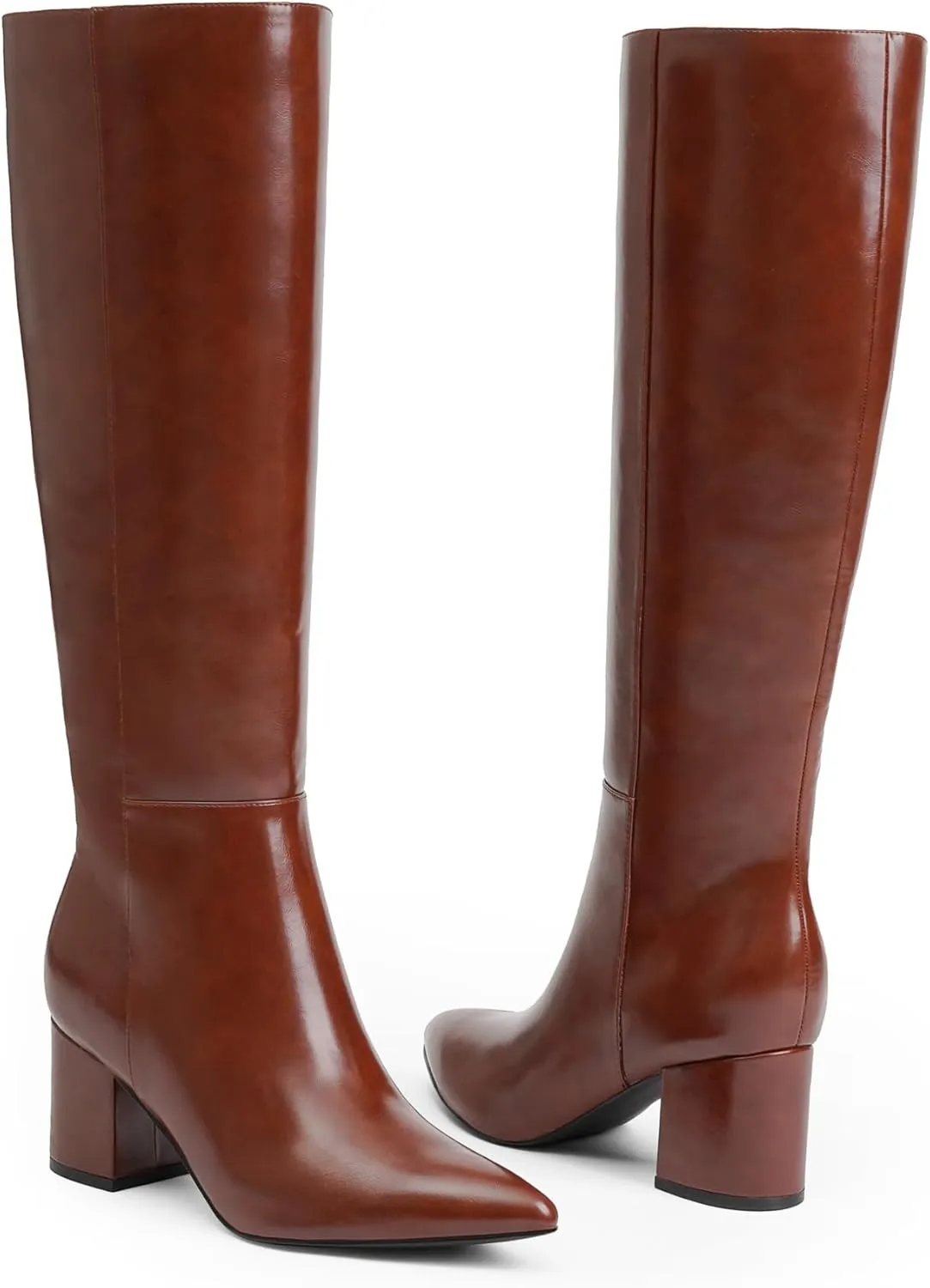Knee High Boots for Women Chunky Heel Pointed Toe Boots Side Zipper Long Boots