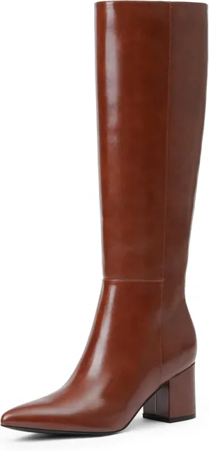 Knee High Boots for Women Chunky Heel Pointed Toe Boots Side Zipper Long Boots