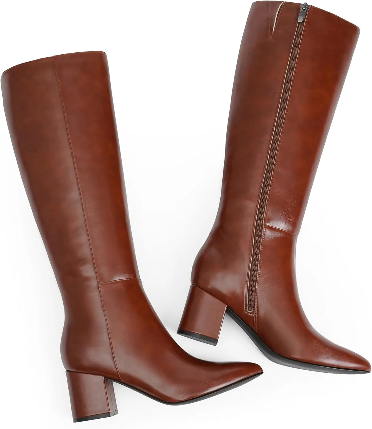 Knee High Boots for Women Chunky Heel Pointed Toe Boots Side Zipper Long Boots