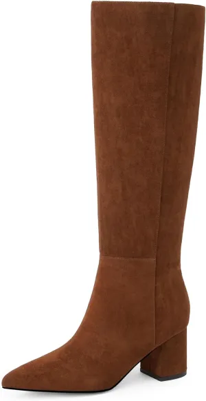 Knee High Boots for Women Chunky Heel Pointed Toe Boots Side Zipper Long Boots