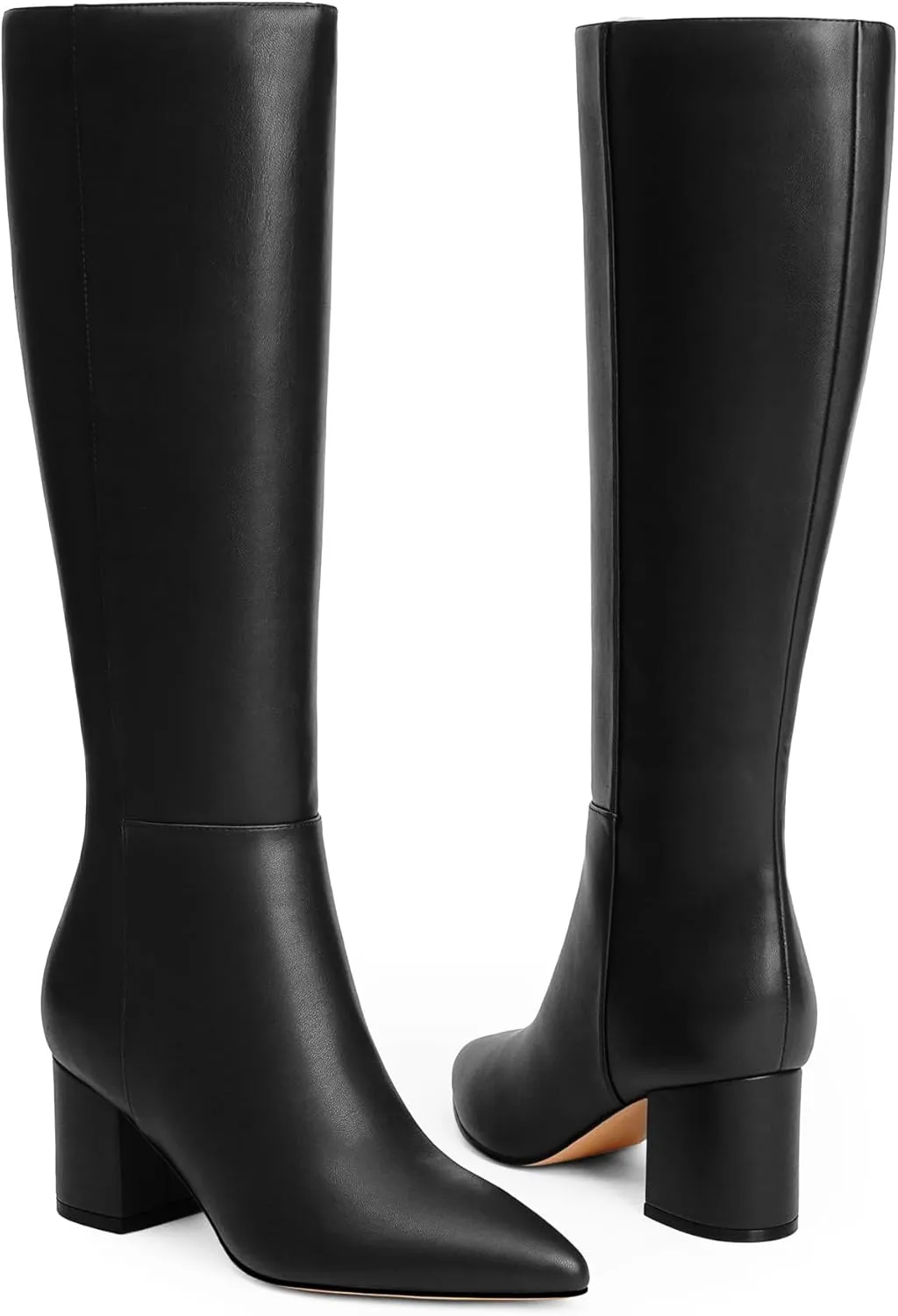 Knee High Boots for Women Chunky Heel Pointed Toe Boots Side Zipper Long Boots