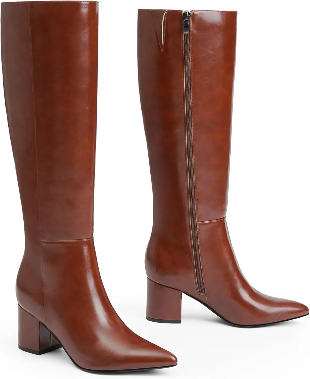 Knee High Boots for Women Chunky Heel Pointed Toe Boots Side Zipper Long Boots