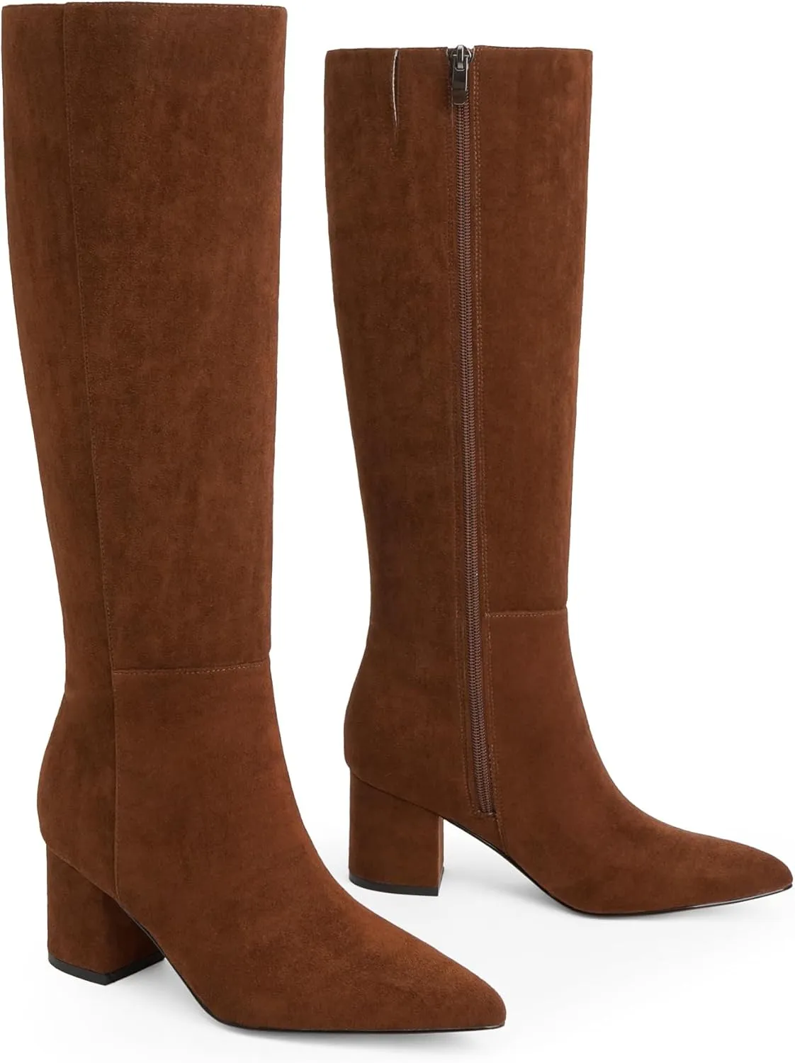 Knee High Boots for Women Chunky Heel Pointed Toe Boots Side Zipper Long Boots