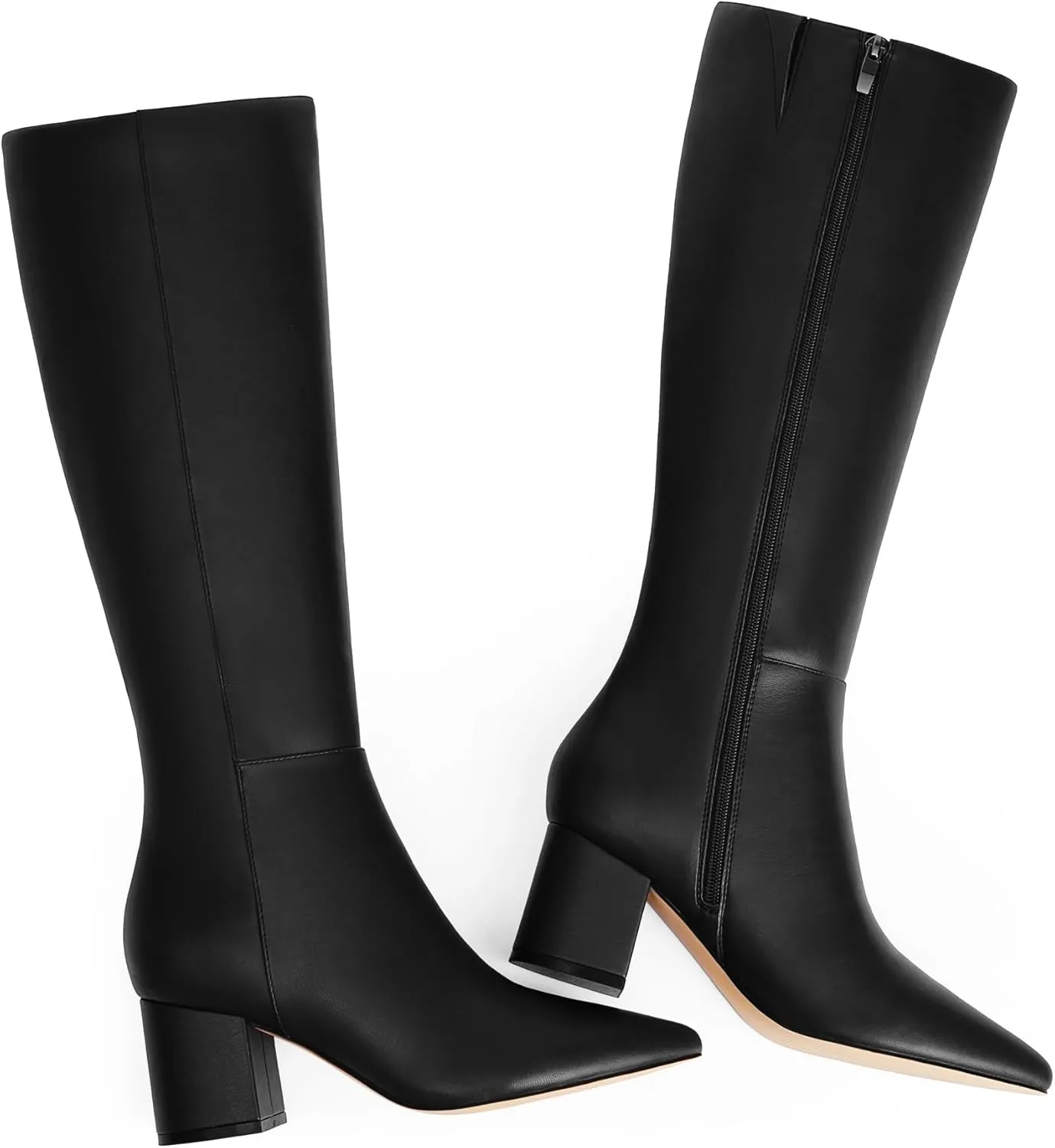 Knee High Boots for Women Chunky Heel Pointed Toe Boots Side Zipper Long Boots