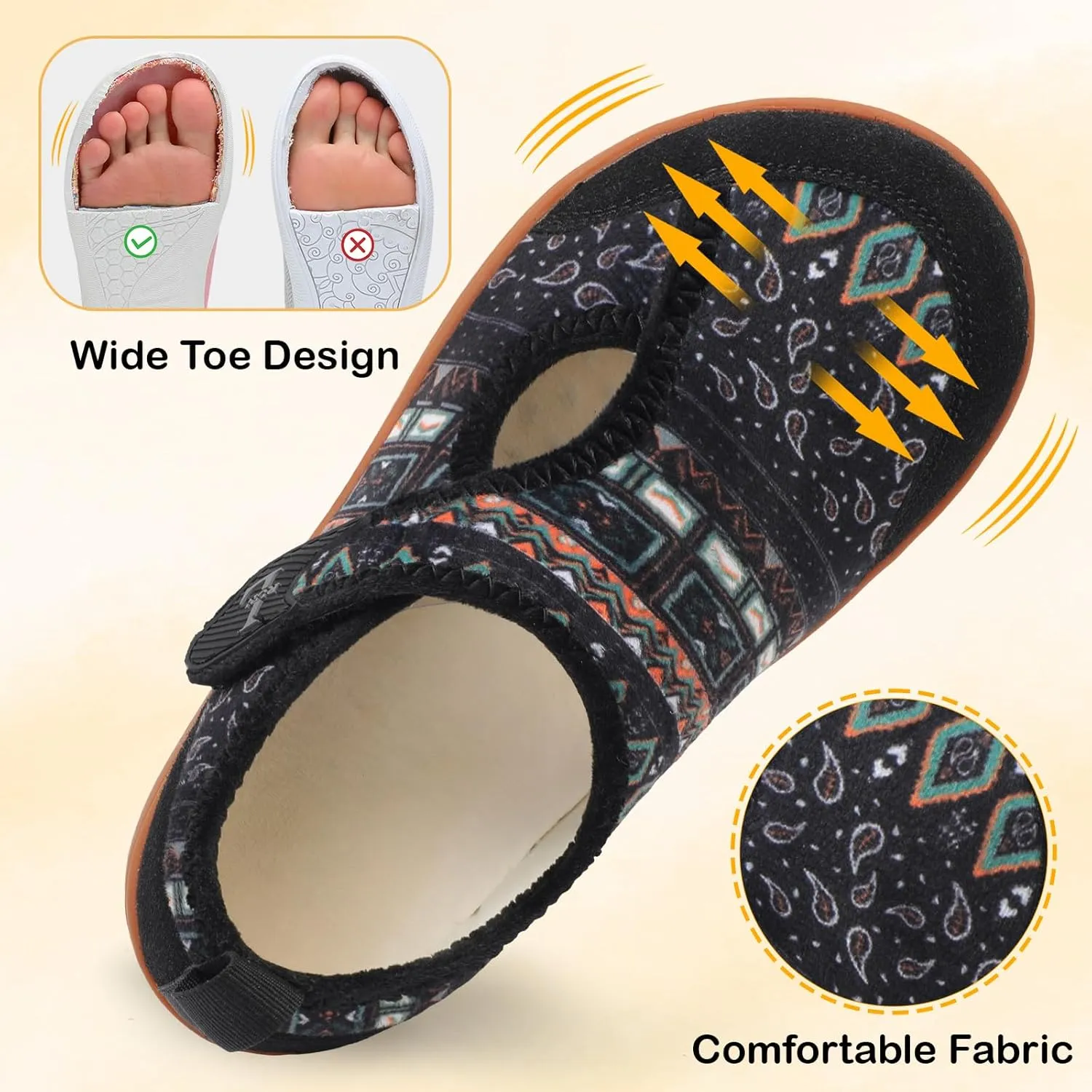 L-RUN Womens Wide Toe Box Barefoot Diabetic Shoes - Ladies House Slippers for Indoor and Outdoor