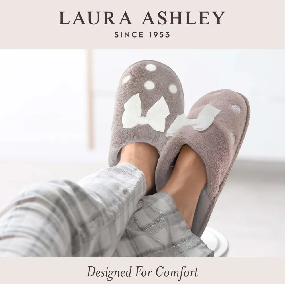 Laura Ashley Soft Terry Knot Scuff Slippers for Women - Comfy Non Slip Closed Toe Bedroom Slipper - Cozy Slide On Womens House Slippers