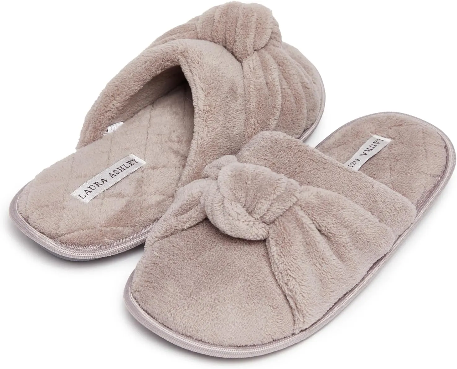Laura Ashley Soft Terry Knot Scuff Slippers for Women - Comfy Non Slip Closed Toe Bedroom Slipper - Cozy Slide On Womens House Slippers