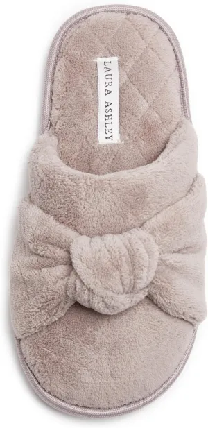 Laura Ashley Soft Terry Knot Scuff Slippers for Women - Comfy Non Slip Closed Toe Bedroom Slipper - Cozy Slide On Womens House Slippers