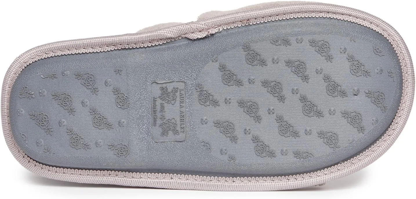 Laura Ashley Soft Terry Knot Scuff Slippers for Women - Comfy Non Slip Closed Toe Bedroom Slipper - Cozy Slide On Womens House Slippers