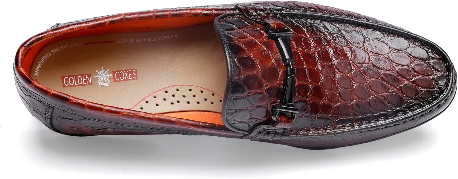 Leather Dress Shoes for Men, Classic Crocodile Printed Leather Slip-on Bit Loafer Shoes for Men