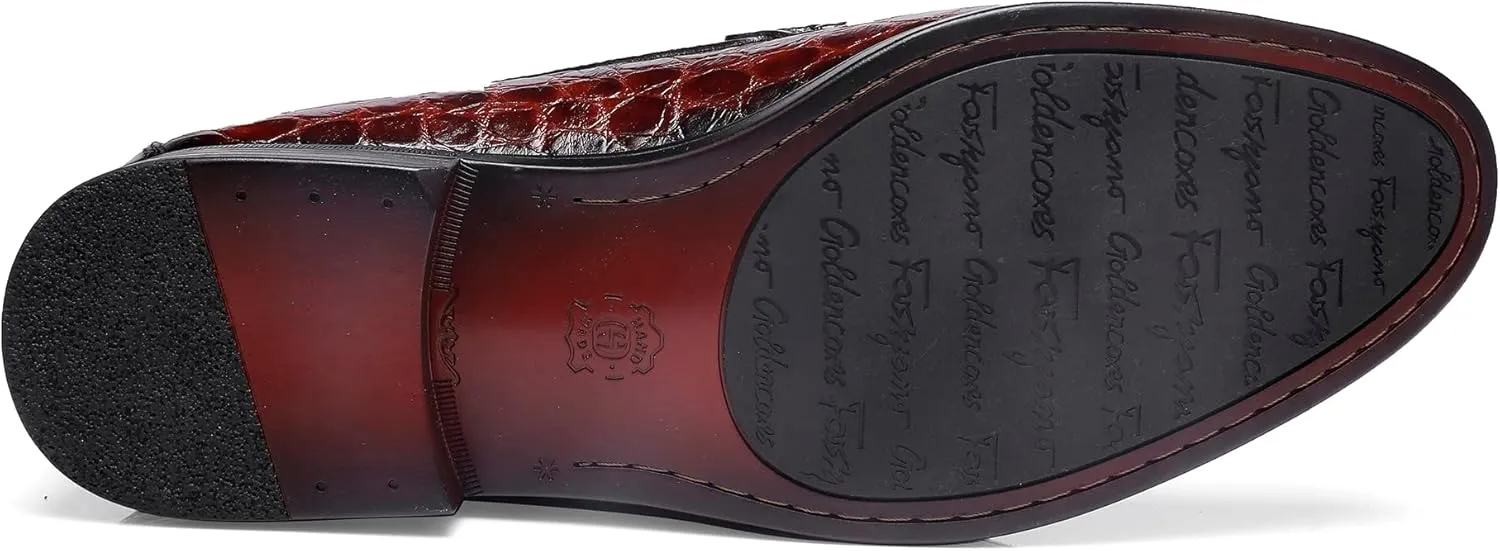 Leather Dress Shoes for Men, Classic Crocodile Printed Leather Slip-on Bit Loafer Shoes for Men