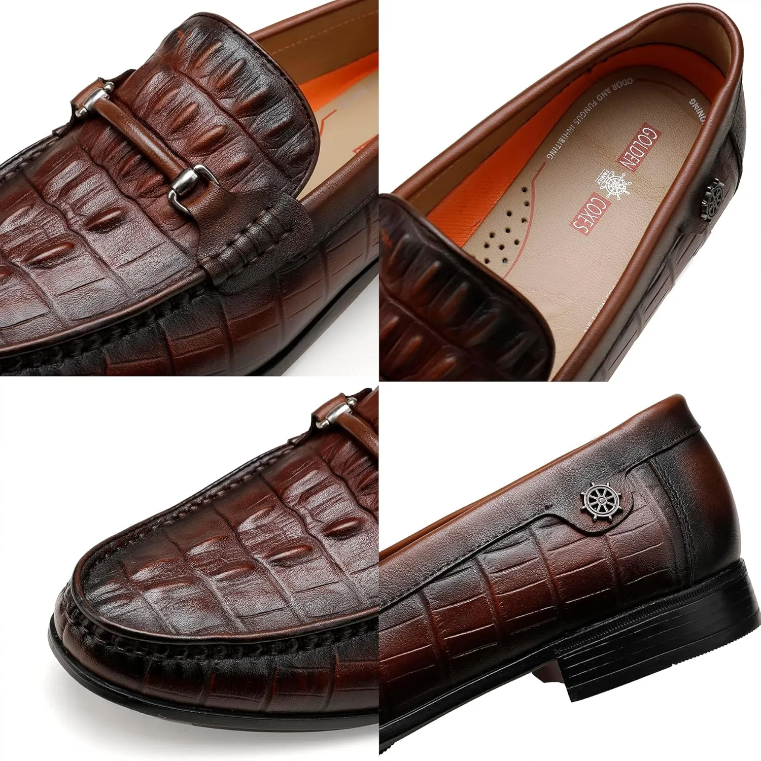 Leather Dress Shoes for Mens, Premium Crocodile Printed Formal Shoes Driving Fashion Party Slip-on Loafer for Men