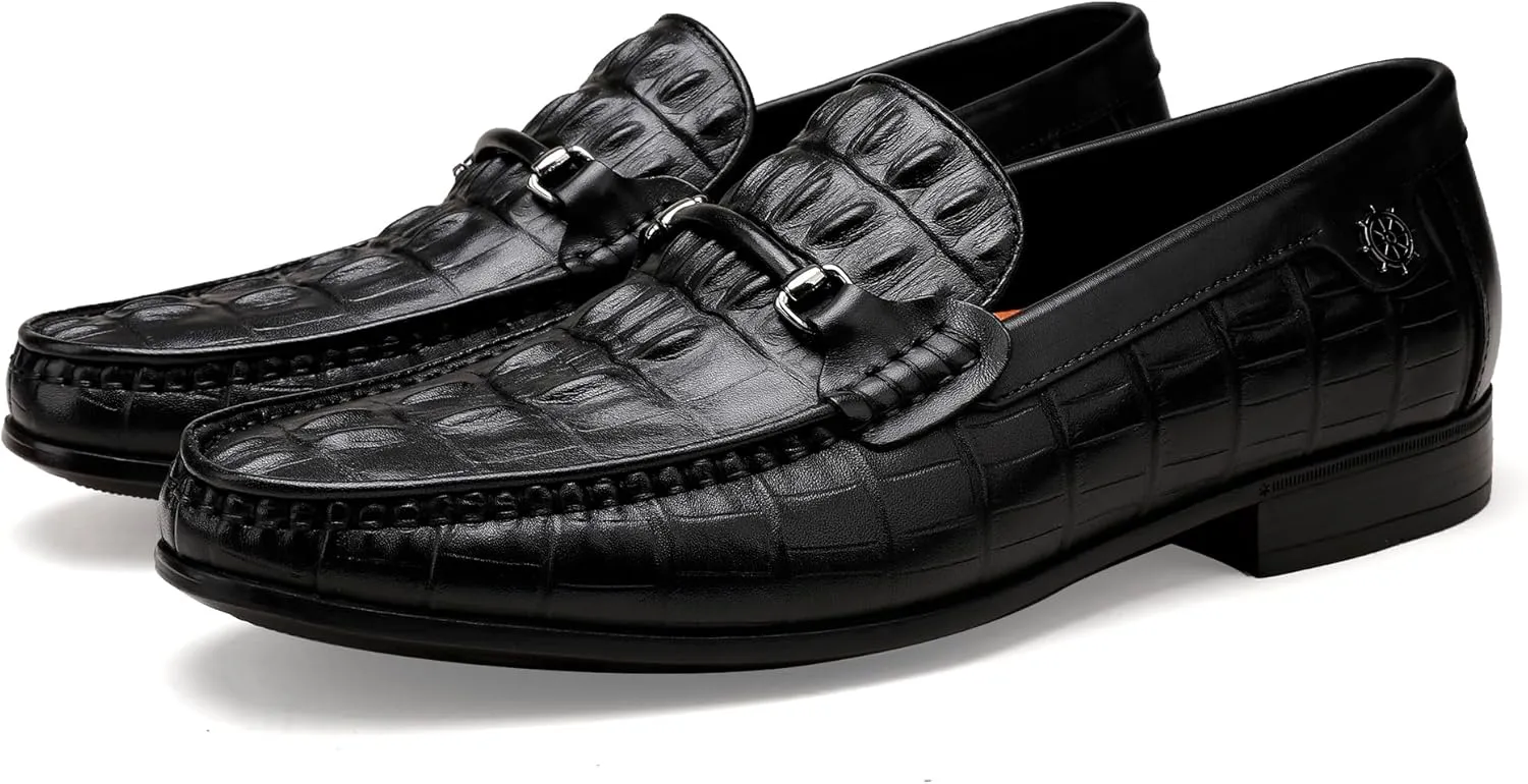 Leather Dress Shoes for Mens, Premium Crocodile Printed Formal Shoes Driving Fashion Party Slip-on Loafer for Men