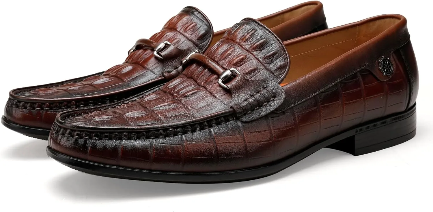 Leather Dress Shoes for Mens, Premium Crocodile Printed Formal Shoes Driving Fashion Party Slip-on Loafer for Men