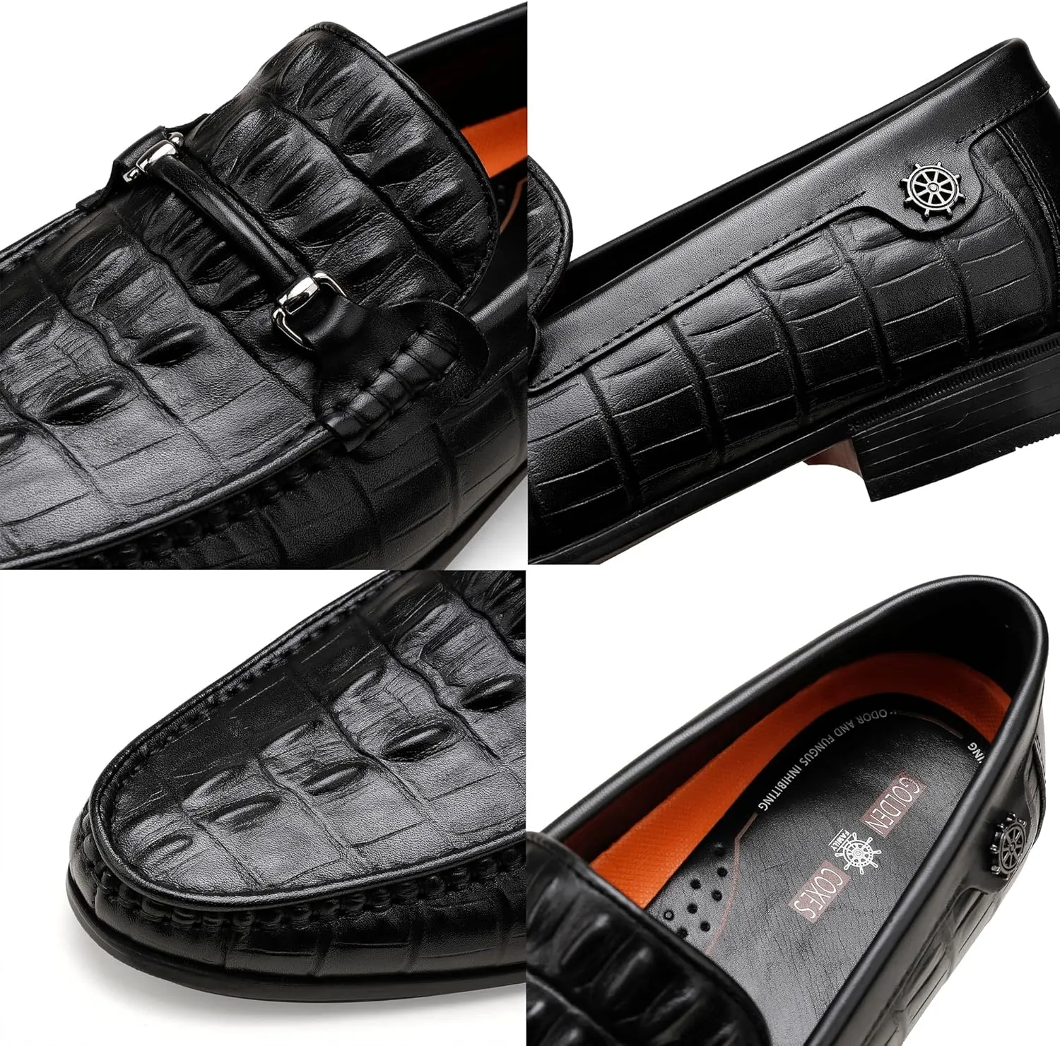 Leather Dress Shoes for Mens, Premium Crocodile Printed Formal Shoes Driving Fashion Party Slip-on Loafer for Men