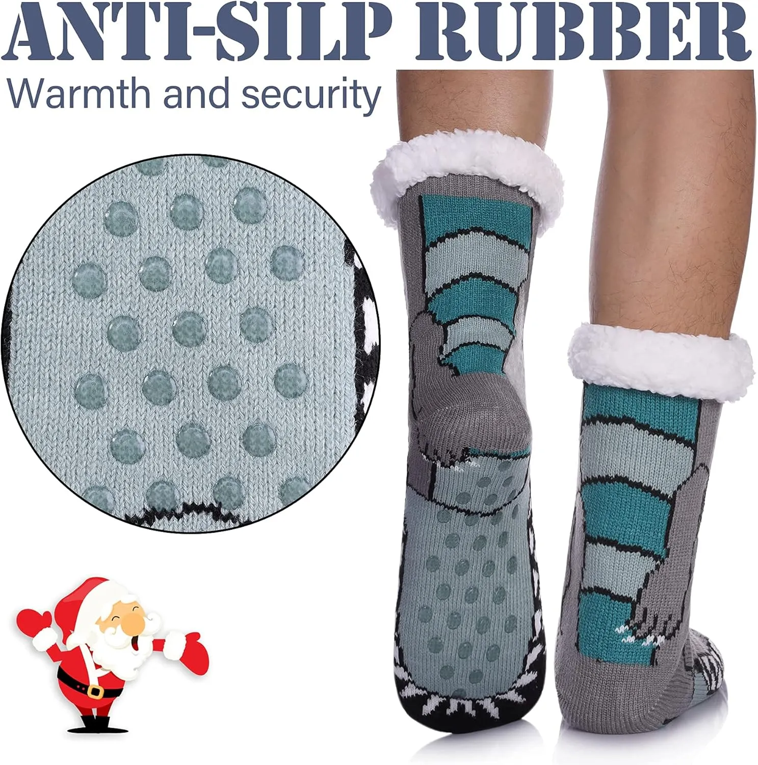 LINEMIN Mens Warm Slipper Socks Soft Cozy Fuzzy Fleece-Lined Winter Non Slip Indoor Christmas Socks