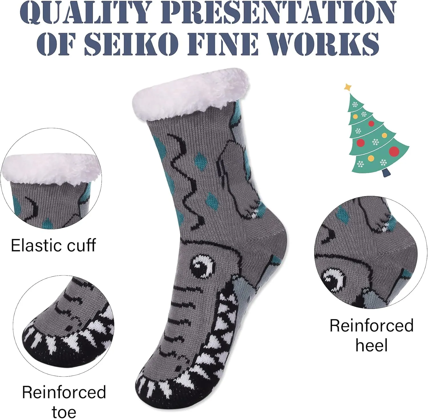 LINEMIN Mens Warm Slipper Socks Soft Cozy Fuzzy Fleece-Lined Winter Non Slip Indoor Christmas Socks