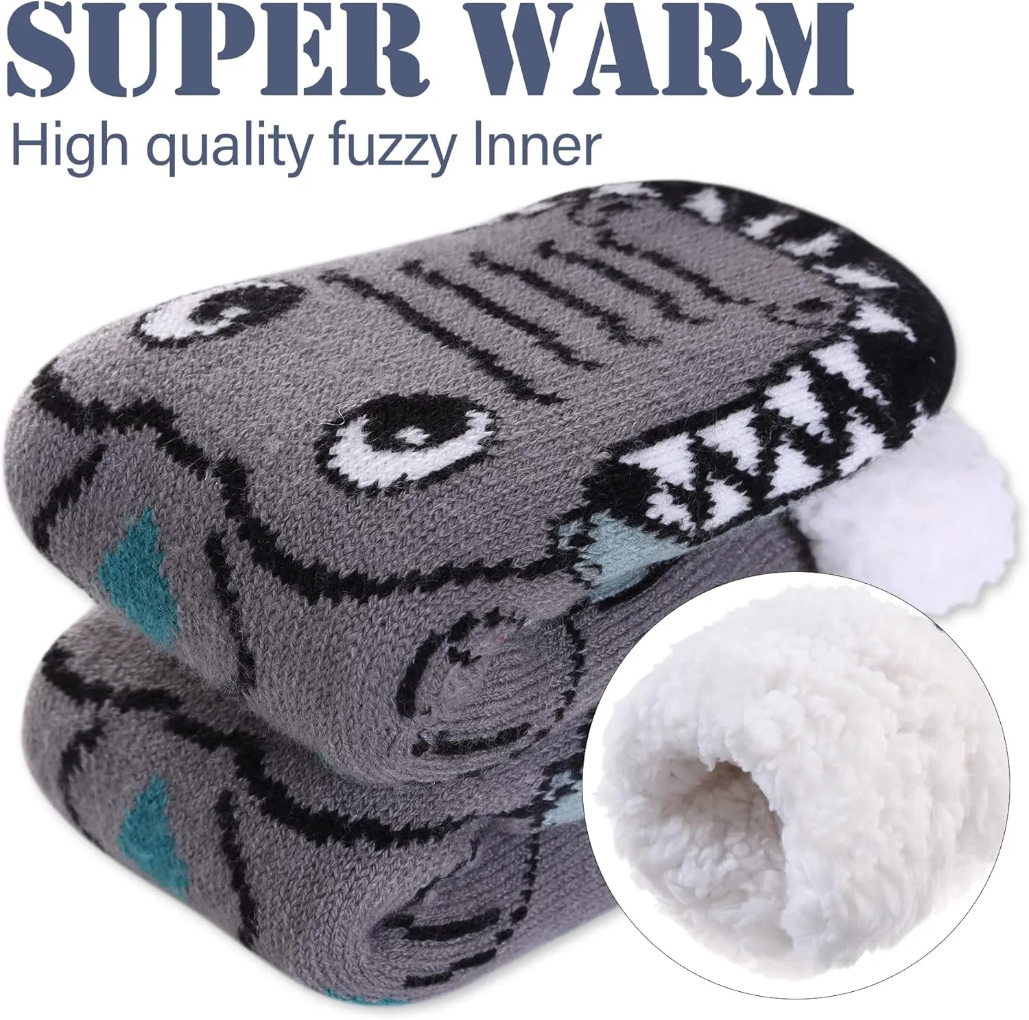 LINEMIN Mens Warm Slipper Socks Soft Cozy Fuzzy Fleece-Lined Winter Non Slip Indoor Christmas Socks