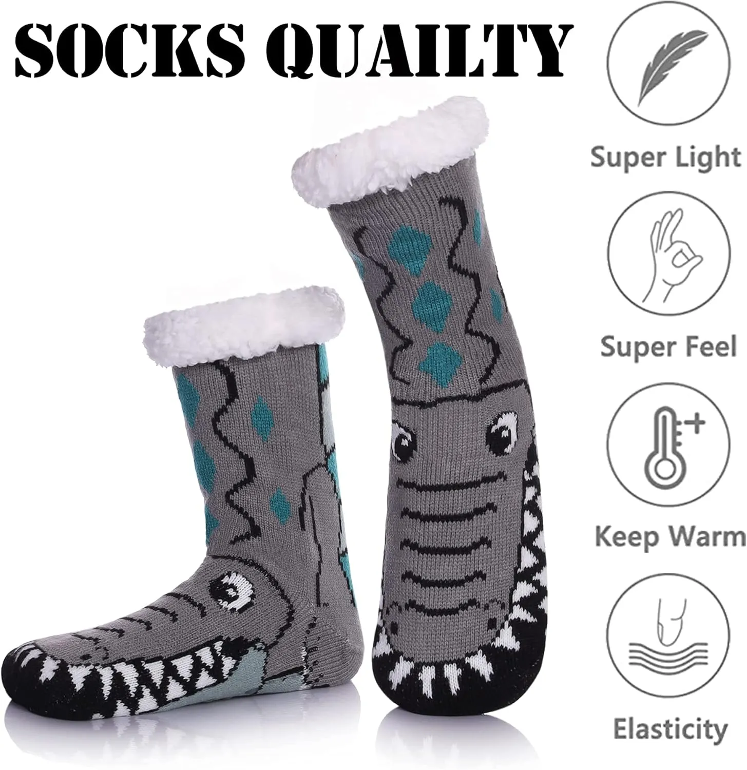 LINEMIN Mens Warm Slipper Socks Soft Cozy Fuzzy Fleece-Lined Winter Non Slip Indoor Christmas Socks