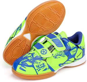 Linkidea Kids Laceless Indoor Soccer Shoes, Rubber Outsole Anti-Slip Sneaker, Futsal Training Cleats for Boys and Girls (Green)