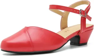 LIURUIJIA Women's Low Chunky Heel Slingback Dress Shoes Comfortable Closed Toe Block Heels Sandals