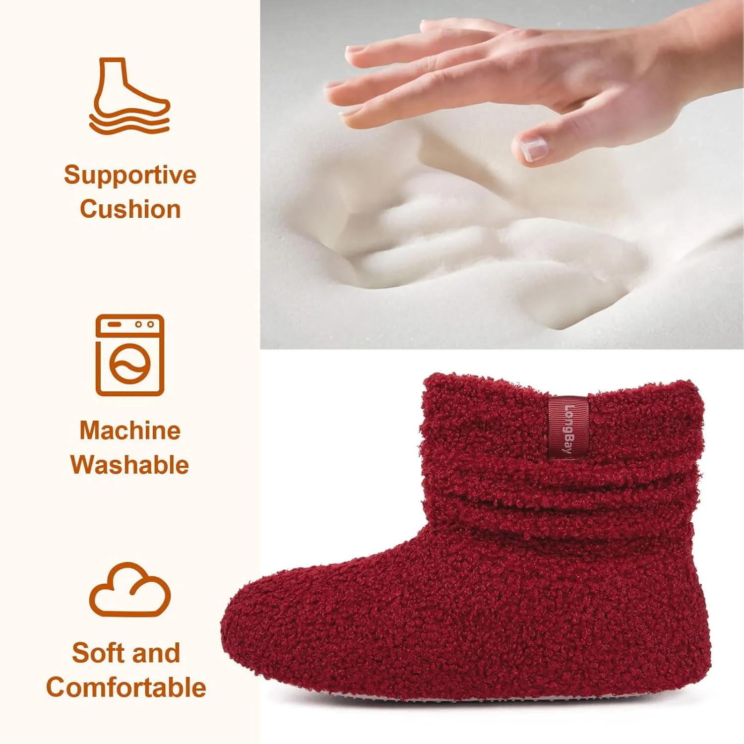 LongBay Women’s Warm Curly Fur Bootie Slippers Comfy Plush Fleece Boots Memory Foam House Shoes