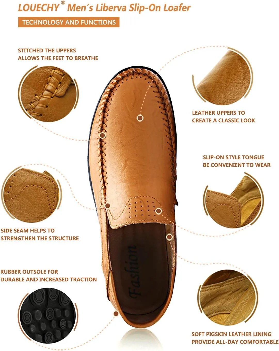 LOUECHY Men's Leather Slip-On Loafer Lightweight Driving Shoes Casual Moccasin Slipper