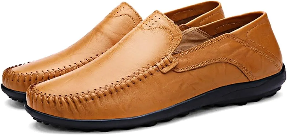 LOUECHY Men's Leather Slip-On Loafer Lightweight Driving Shoes Casual Moccasin Slipper