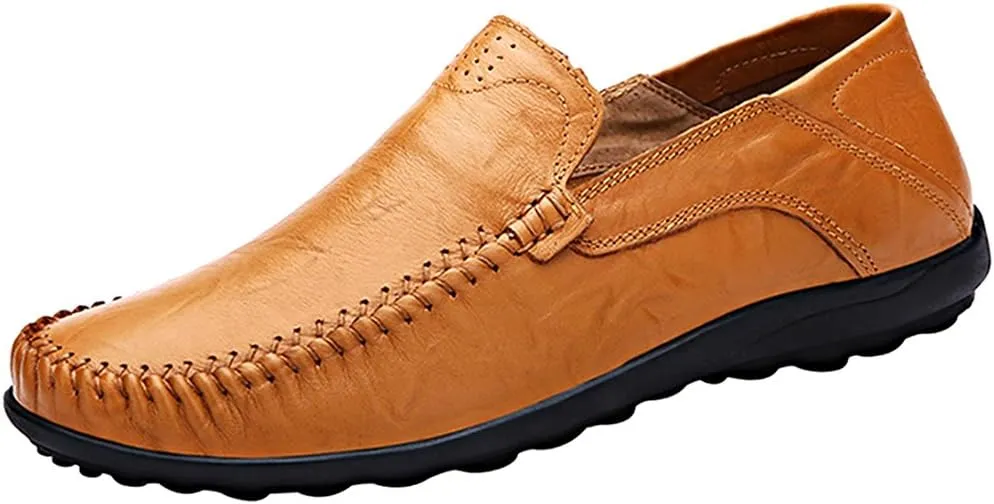 LOUECHY Men's Leather Slip-On Loafer Lightweight Driving Shoes Casual Moccasin Slipper