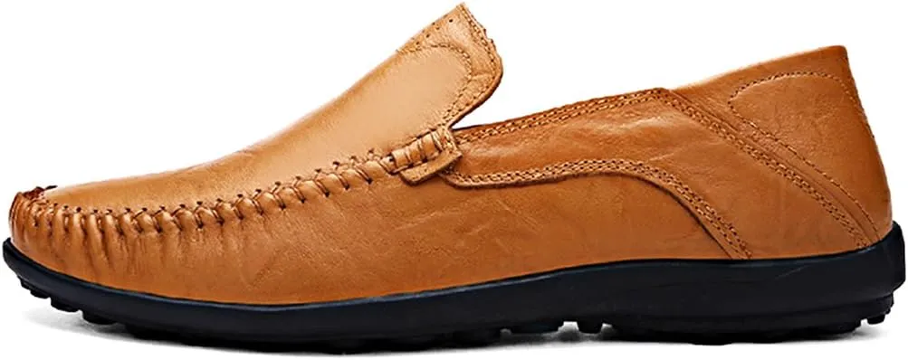 LOUECHY Men's Leather Slip-On Loafer Lightweight Driving Shoes Casual Moccasin Slipper