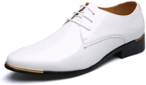 Men Dress Shoes Fashion Wedding Tuxedo Oxford Shoes Classic Pointed-Toe Lace-up Patent Leather Formal Shoes for Men