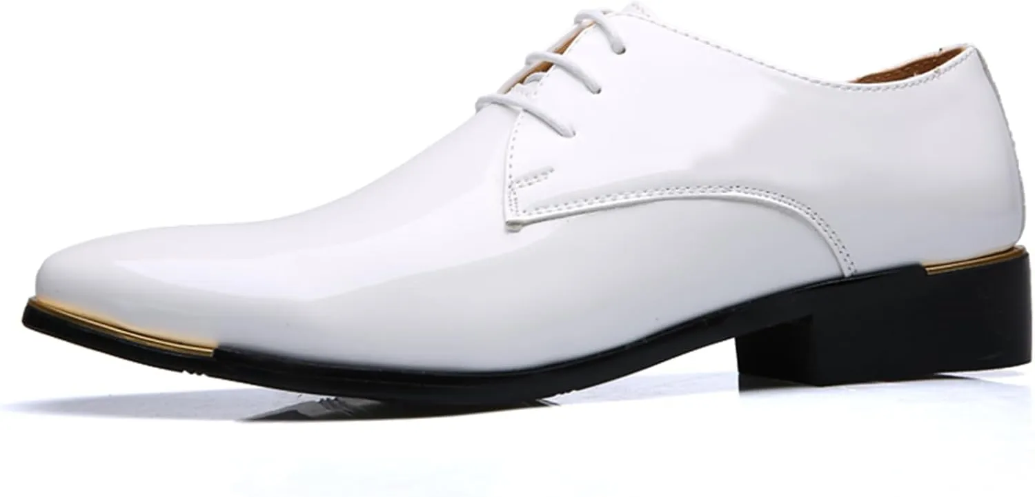 Men Dress Shoes Fashion Wedding Tuxedo Oxford Shoes Classic Pointed-Toe Lace-up Patent Leather Formal Shoes for Men