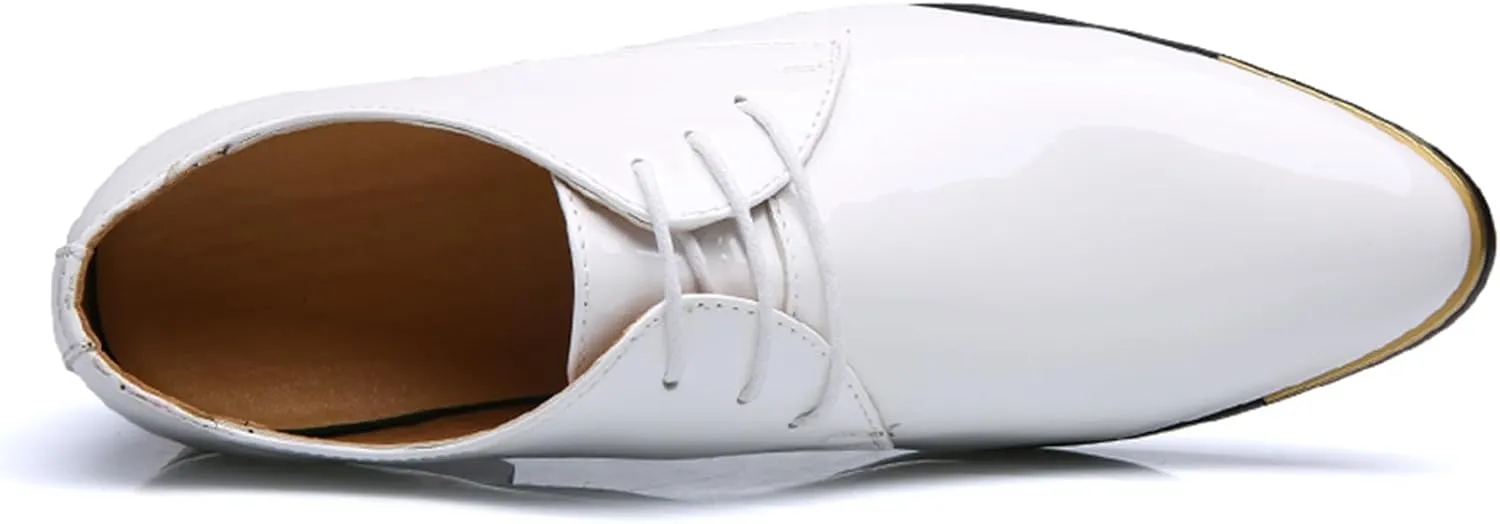 Men Dress Shoes Fashion Wedding Tuxedo Oxford Shoes Classic Pointed-Toe Lace-up Patent Leather Formal Shoes for Men