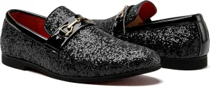 Men Loafer Metallic Textured Slip-on Glitter Sequins Fashion Wedding Dress Shoes Golden