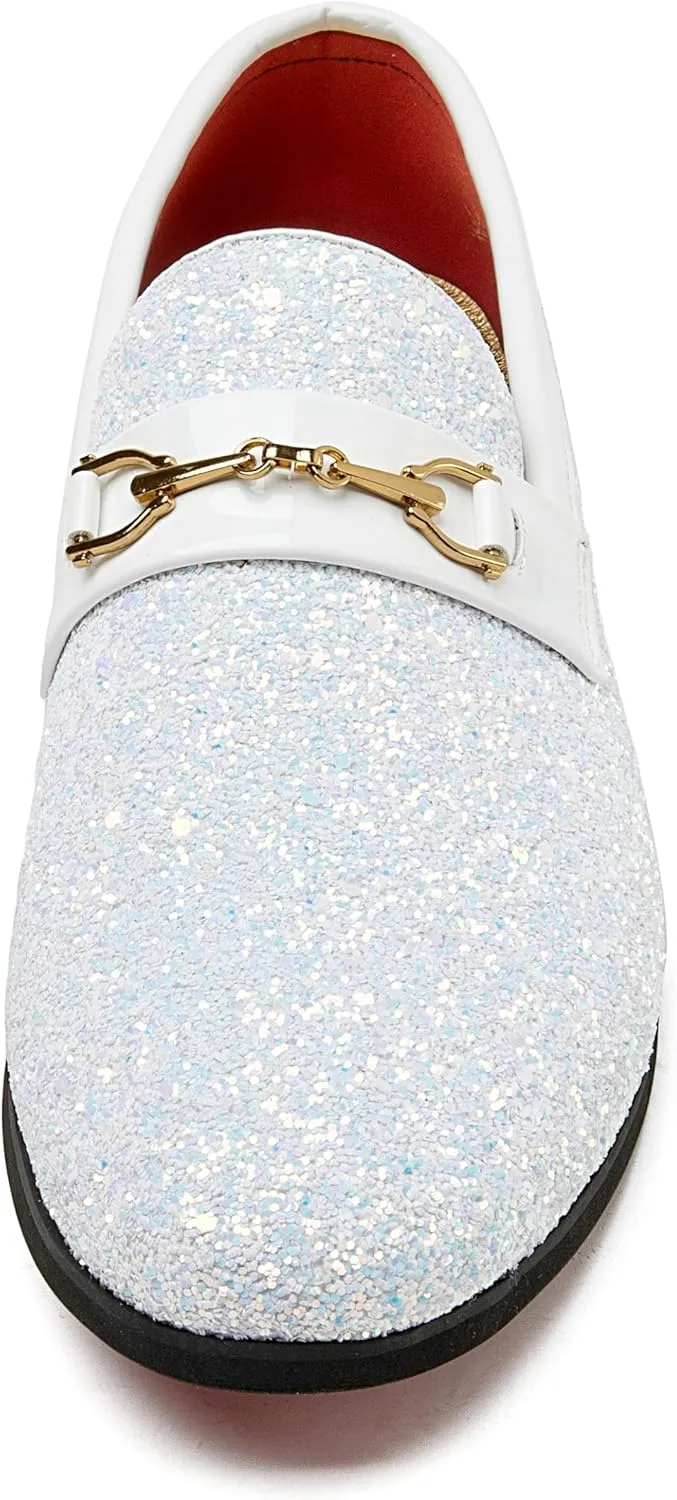 Men Loafer Metallic Textured Slip-on Glitter Sequins Fashion Wedding Dress Shoes Golden