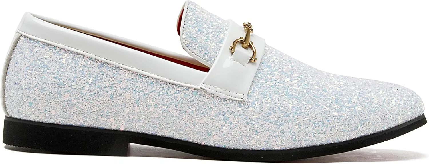 Men Loafer Metallic Textured Slip-on Glitter Sequins Fashion Wedding Dress Shoes Golden